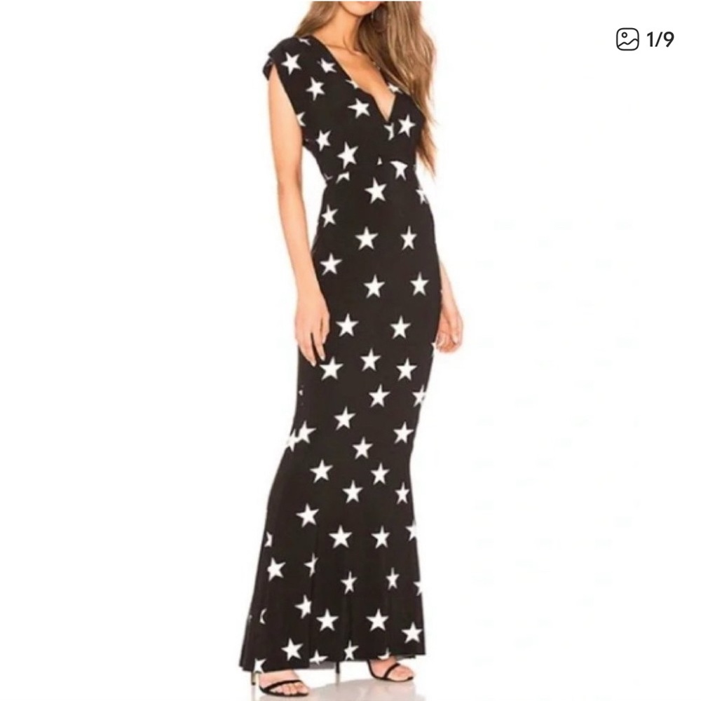 Norma Kamali Black & White Star Print Fishtail Maxi Dress Women's Size Large